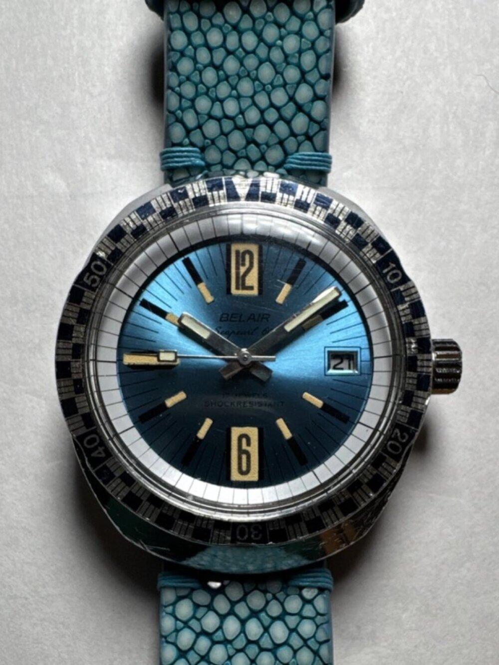 Belair Seapearl Diver Blue Sunburst Dial Stainless Steel Wristwatch